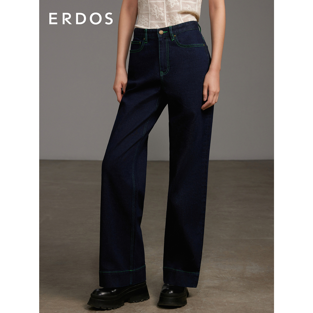 ERDOS 复古水洗牛仔阔腿裤女复古宽松休闲百搭长裤2024年春季新品