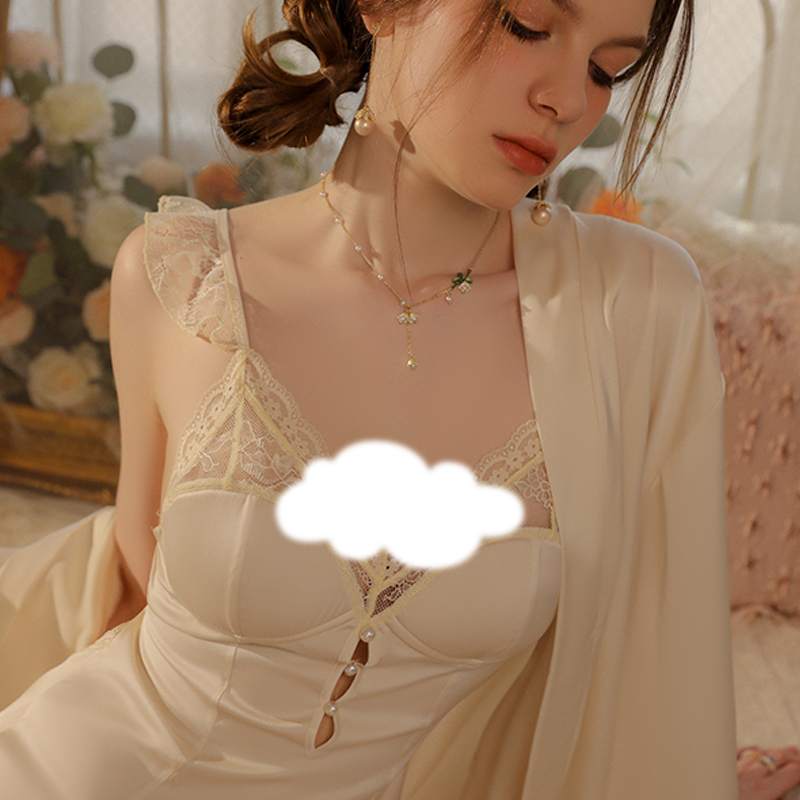 镂空夏季新款缎面蕾丝性感睡衣深胸垫吊带睡裙女家居服奢法式紧身