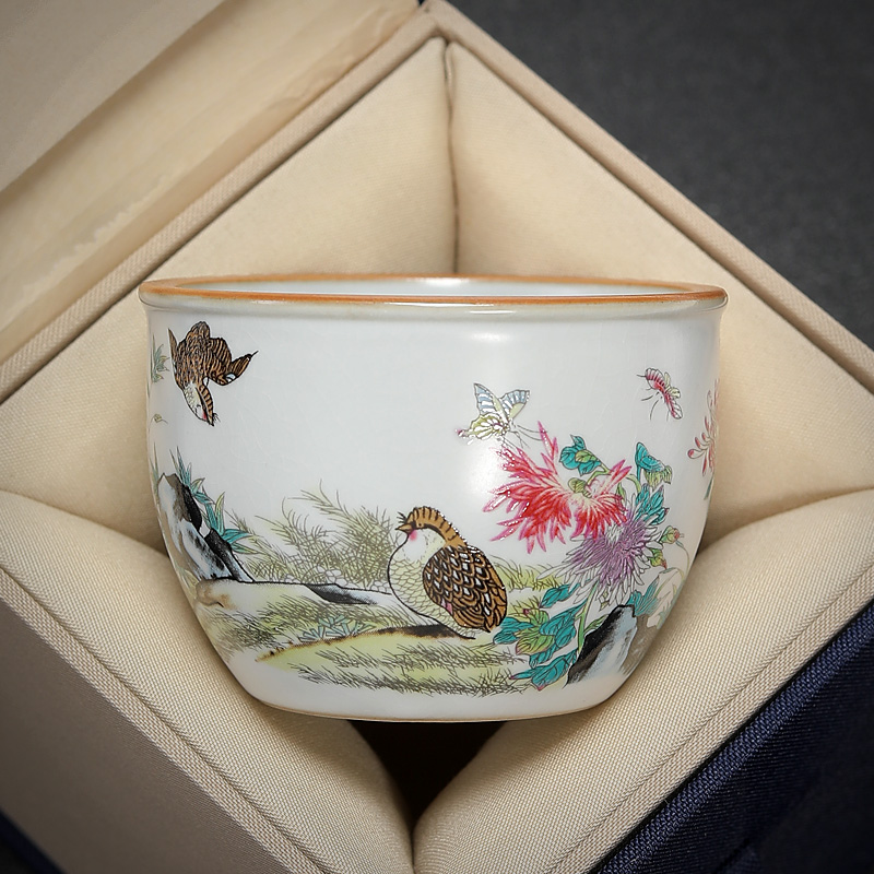 汝窑茶杯单杯主人杯可养开片功夫茶具茶杯子品茗杯大小号茶碗家用