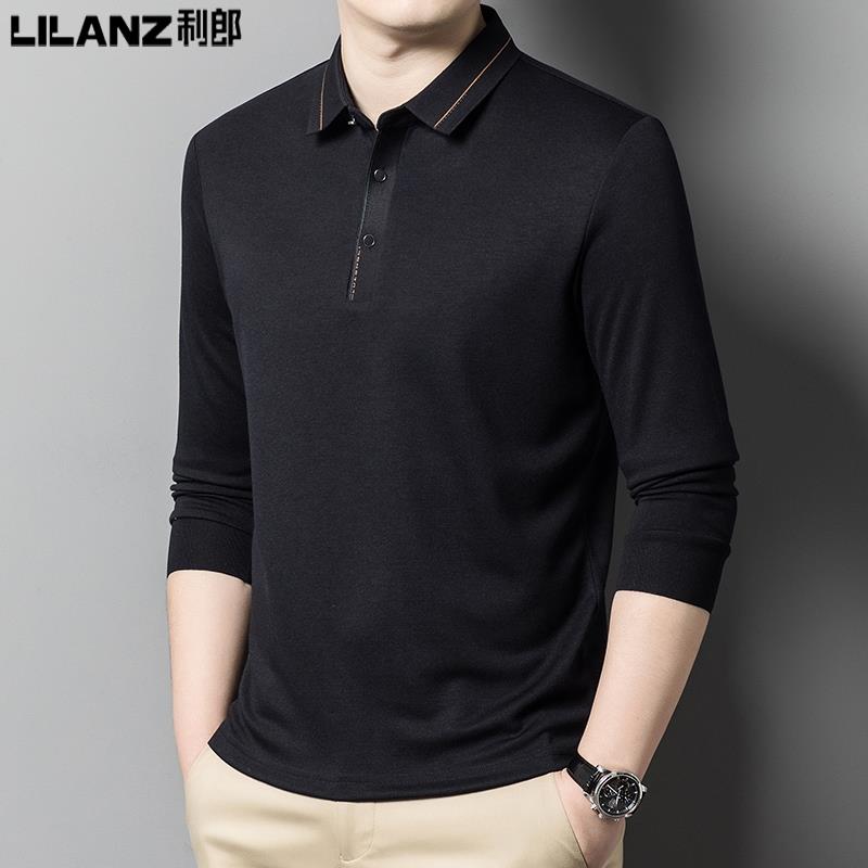 利郞男装秋季新款男士羊绒长袖t恤针织打底羊毛衣休闲翻领POLO衫