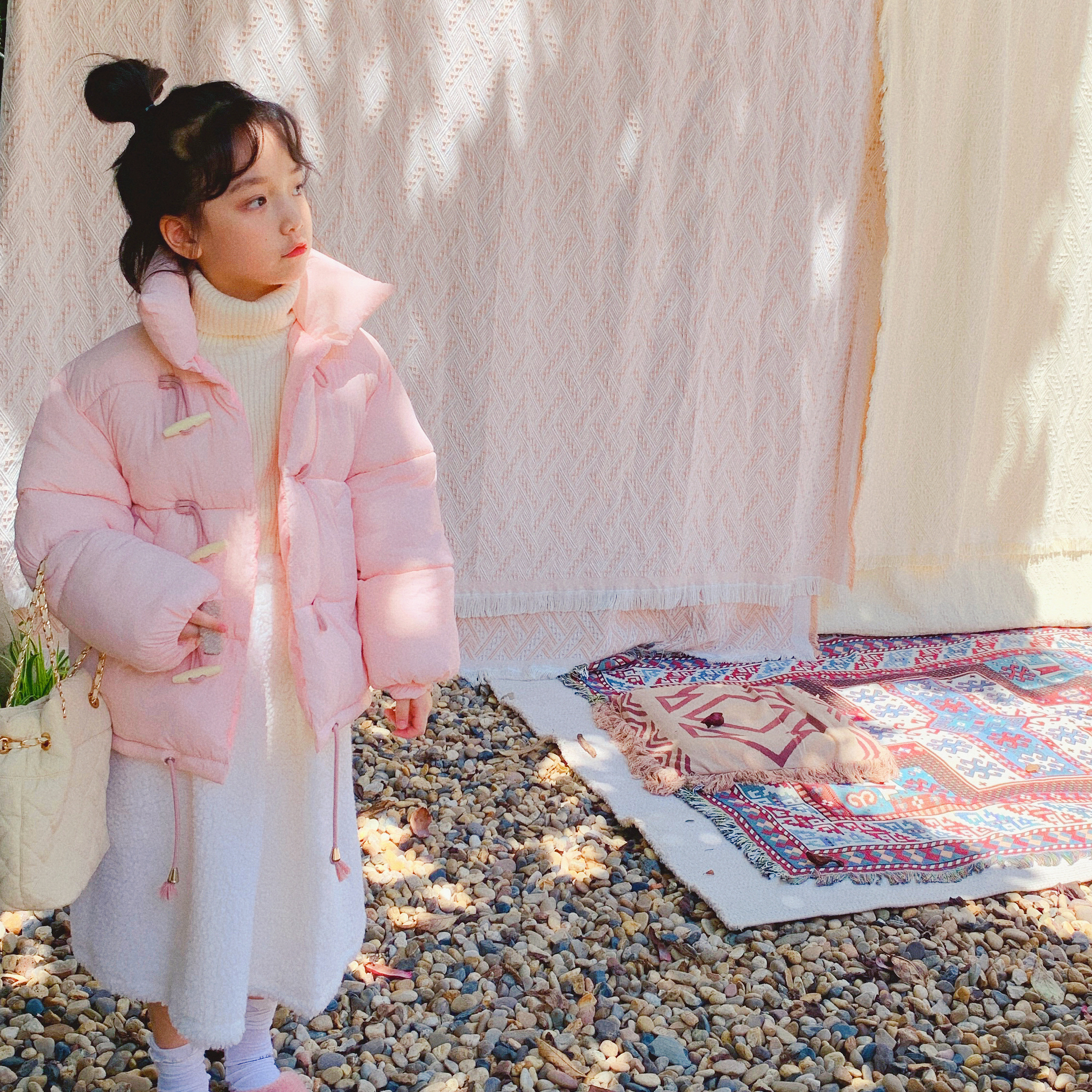 秋冬新款儿童面包服女童宝宝童装韩版加厚韩版纯色时尚外套反季