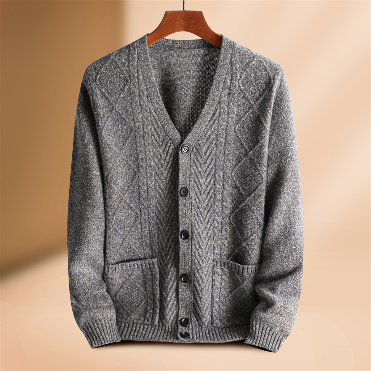 男士羊毛开衫羊毛绒男款羊绒秋冬时尚针织加厚宽松百搭冬季纯色