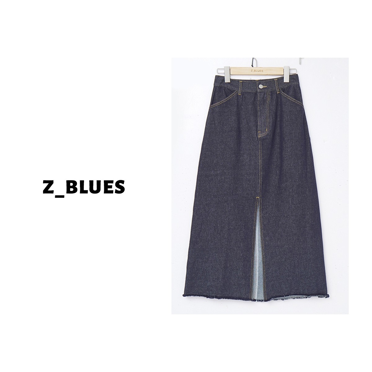 Z.blues【进口棉】 直筒宽松时髦前开叉长款牛仔半裙YZVL2204
