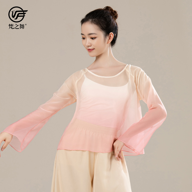 梵之舞古典舞蹈中国风身韵练功演出服装女渐变色仙气短款纱衣上衣