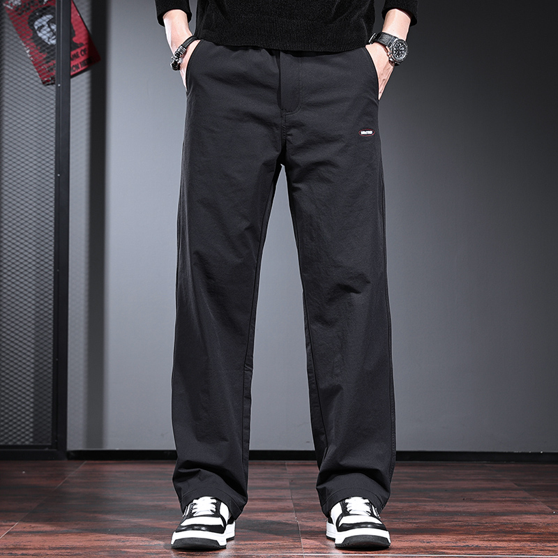 高端黑色直筒裤男潮流宽松阔腿休闲裤冬季款抽绳百搭通勤男士长裤