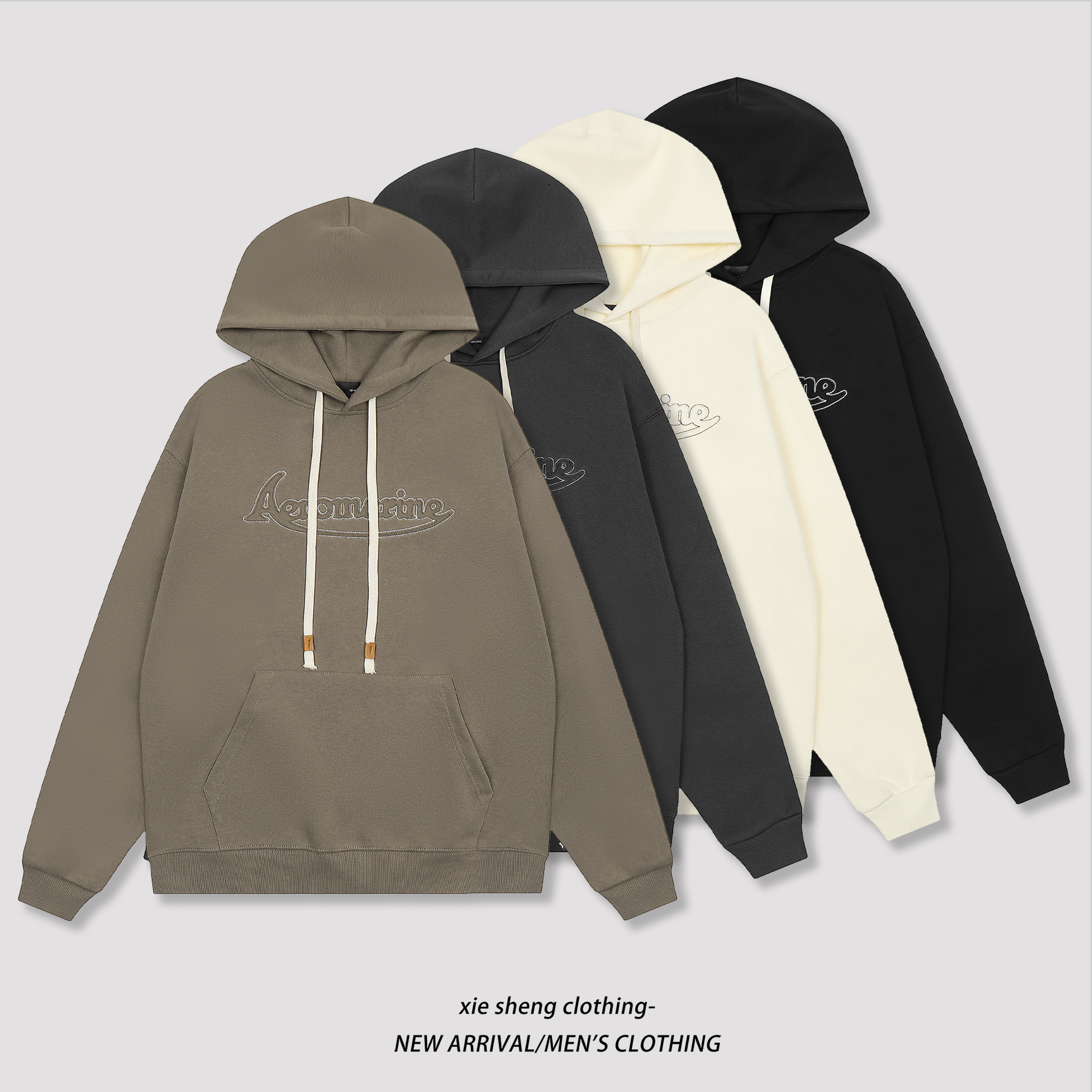 谢生严选【立体绣花字母】秋季ins潮连帽休闲宽松情侣长袖卫衣#3625