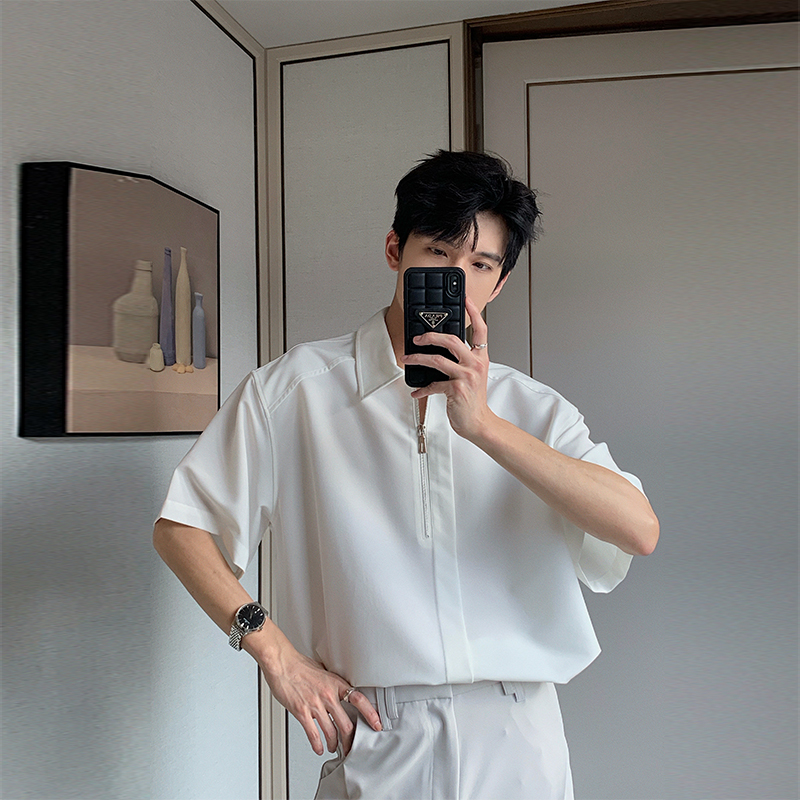 HUALUN Design【在仓现现】夏季潮牌痞帅轻熟炸街短袖衬衫HL23644