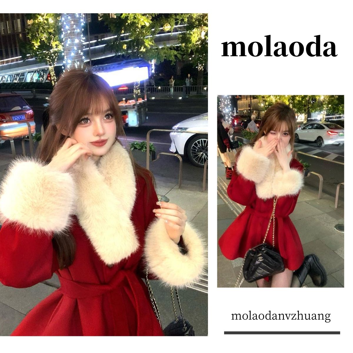 娇娇倾国韩绒千金收腰夹棉大衣重工斗篷毛呢外套搭短裙一整套