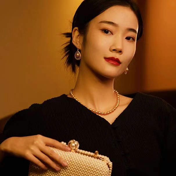 TT铜合金贝珠项链 浓金色妈妈8MM项链+耳钉K014