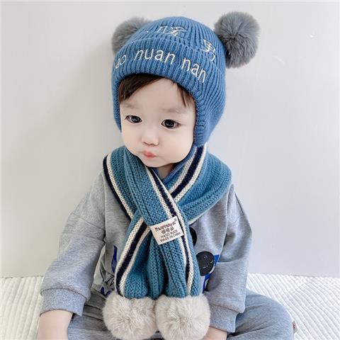 儿童帽子围巾套装秋冬季可爱超萌男童婴幼儿护耳帽冬天时尚韩洋气