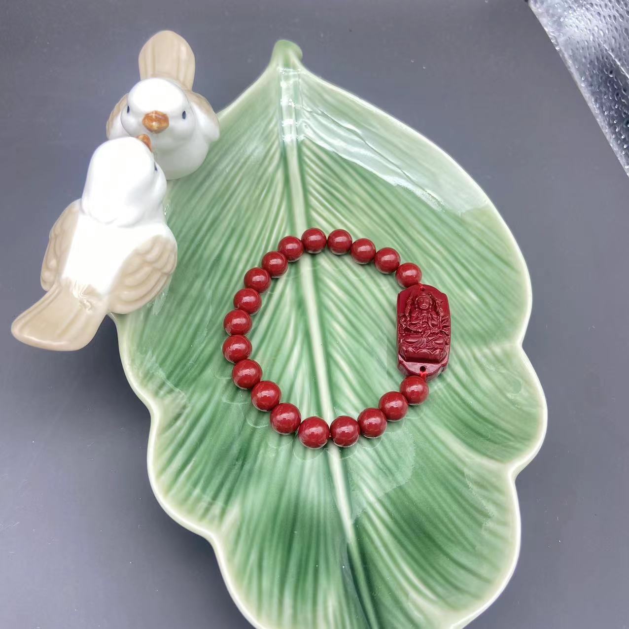 含辰砂工艺品ZA074-朱砂紫金砂雕刻八大生肖守神牌单圈手串8mm