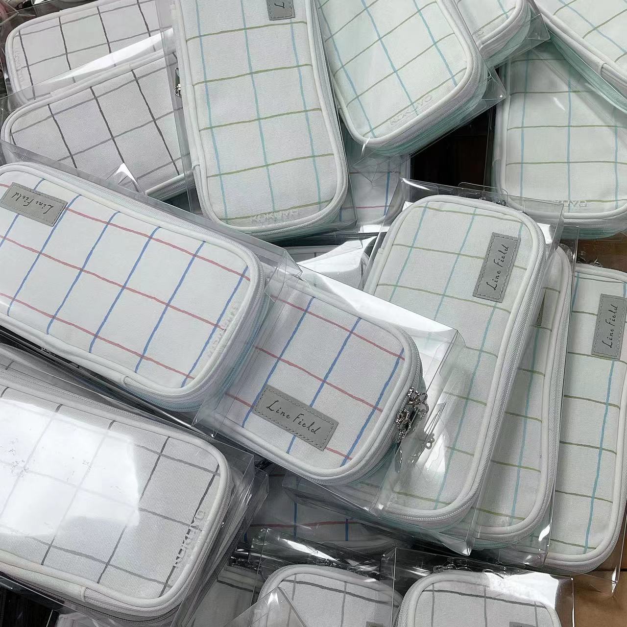 格子笔袋可扩展开多层文具盒双拉链大容量学生双层笔袋