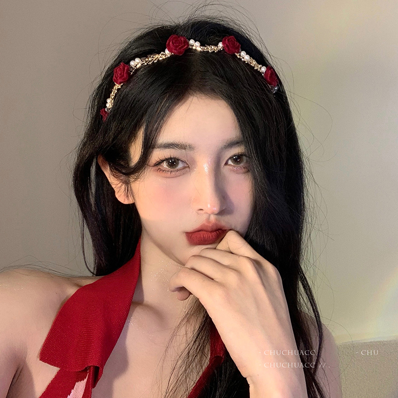 铁合金发饰 玫瑰水晶发箍森系仙美头饰女法式复古高级感精致头箍