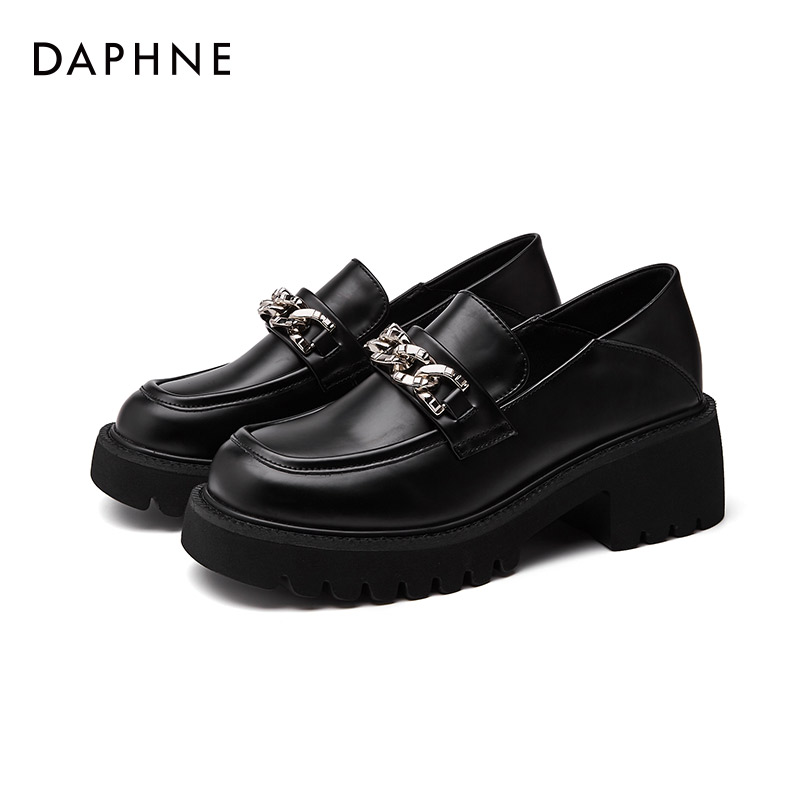 Daphne/达芙妮秋季新款厚底粗跟圆头百搭乐福鞋【QLY】422104563