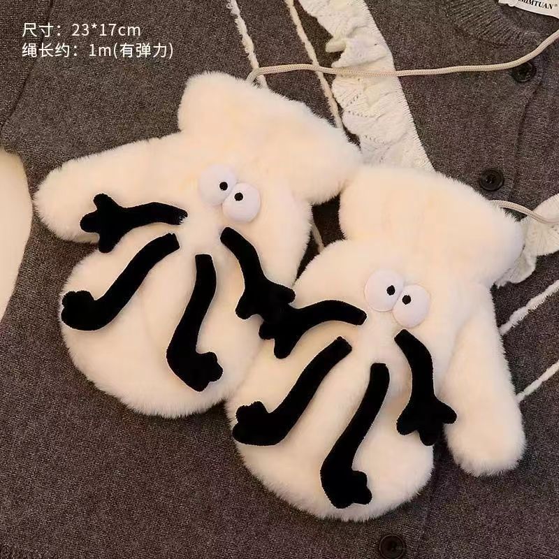 可爱情侣毛绒搞怪连指手套冬季保暖加绒加厚毛茸冬季学生防冻骑行