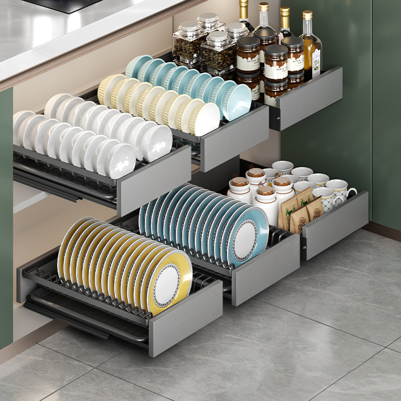 碗碟收纳架橱柜碗架抽拉式拉篮抽屉式厨房置物架沥水碗盘碗碟收纳