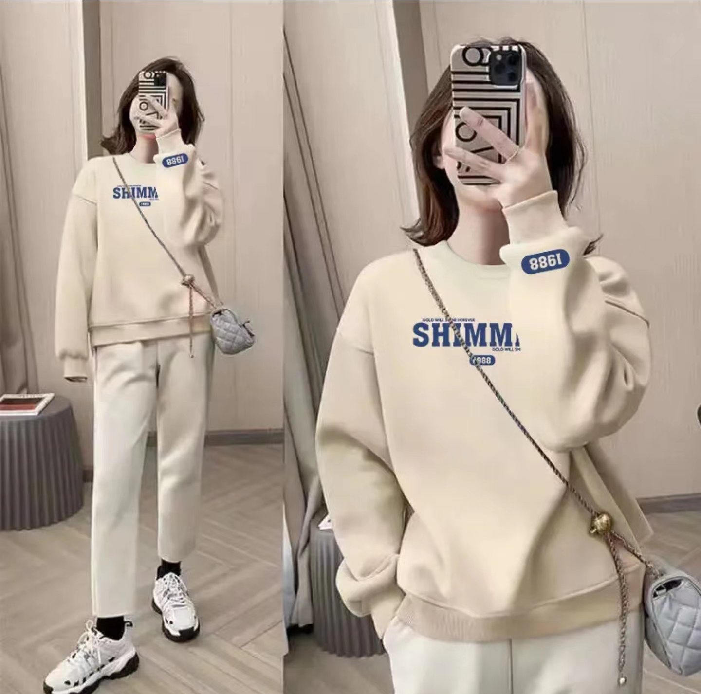 秋冬新款百搭正肩纯棉男女同款休闲百搭圆领卫衣-复古1988