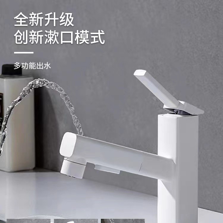 工厂直发抽拉式面盆水龙头冷热双用家用洗脸盆洗手盆白色单孔龙头