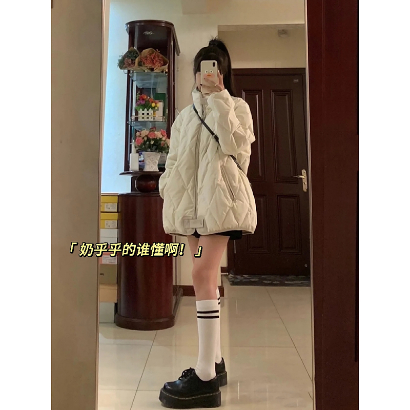 冬季棉服女款爆款2023新款原宿风短款宽松菱格保暖轻薄小棉袄外套