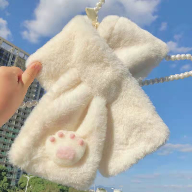 韩版冬季新款超可爱卡通毛绒围巾女保暖加厚少女百搭短款交叉围脖