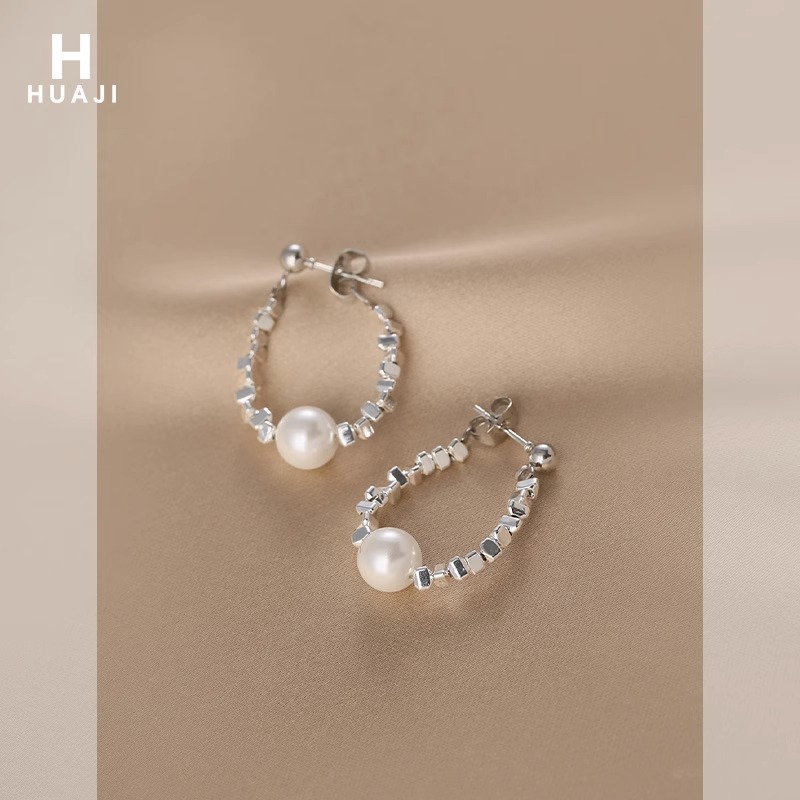 花迹 铜合金仿珍珠耳饰 碎银子耳环新款潮小众设计感女气质耳环潮