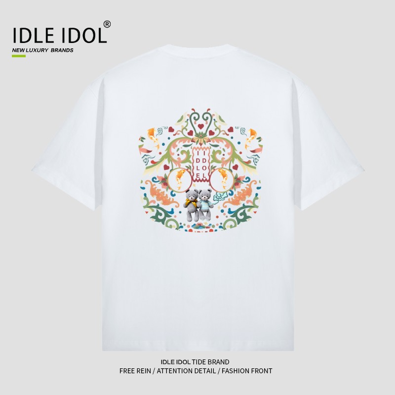 IDLE IDOL换季男士T恤短袖高端轻奢男装潮流情侣装【腰果花锦鲤】