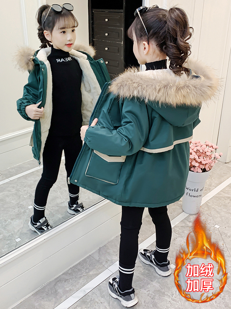 女童棉衣2023冬季新款韩版加绒派克服中大童洋气加厚保暖外套