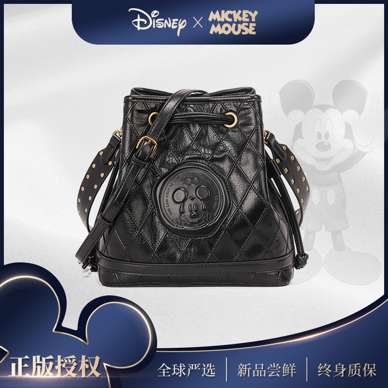 迪士尼女包disney正品水桶包大容量菱格单肩斜挎女士包包DIS88006