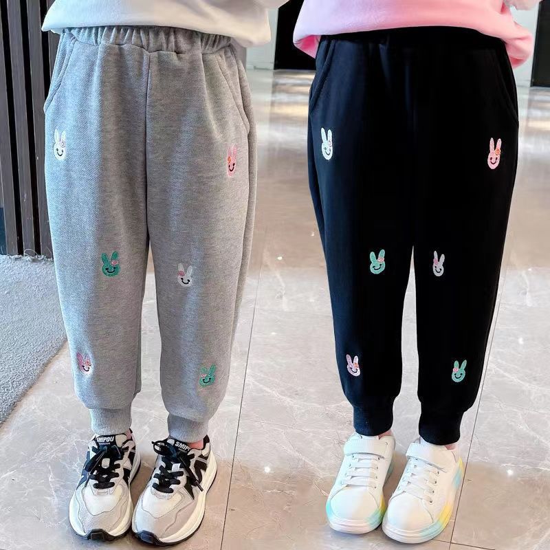 女童裤子春秋外穿2023新款女宝宝冬装中小儿童加绒裤子卫裤运动裤