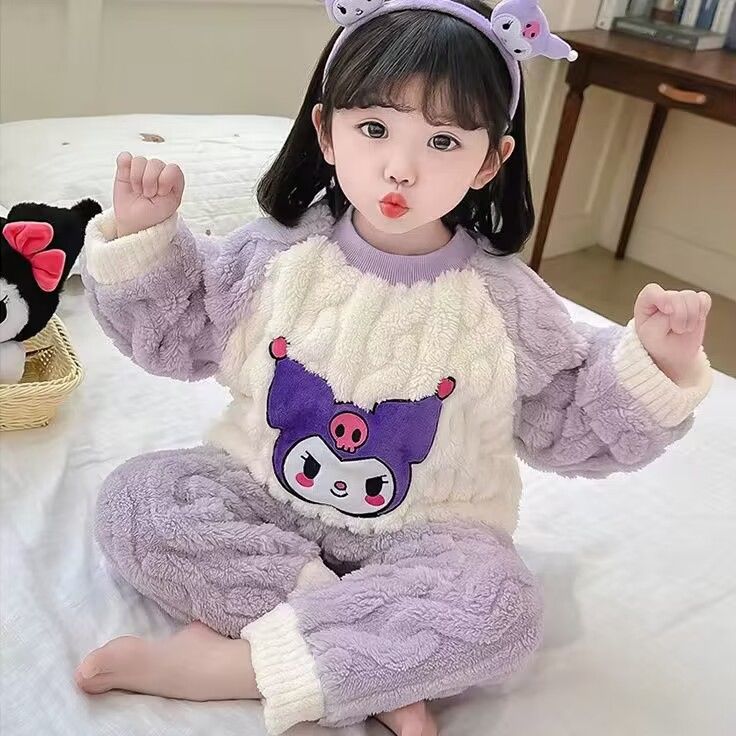 儿童珊瑚绒睡衣秋冬加厚可爱公主女宝宝法兰绒套装女童保暖家居服
