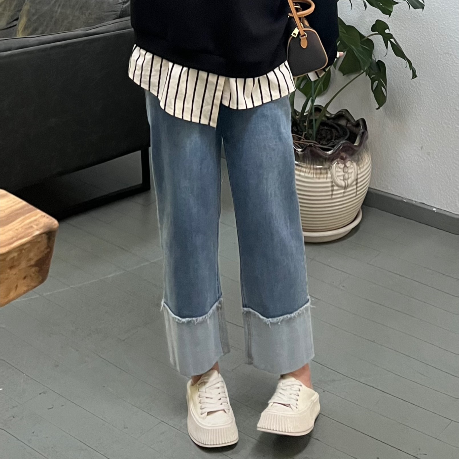 NANXU/楠序包子微胖女装 2023秋装高端轻奢显瘦百搭牛仔裤YZ10115