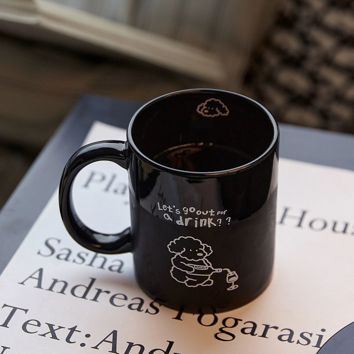 高级微醺小黑杯创意卡通陶瓷杯家用情侣杯子ins高颜值早餐咖啡杯