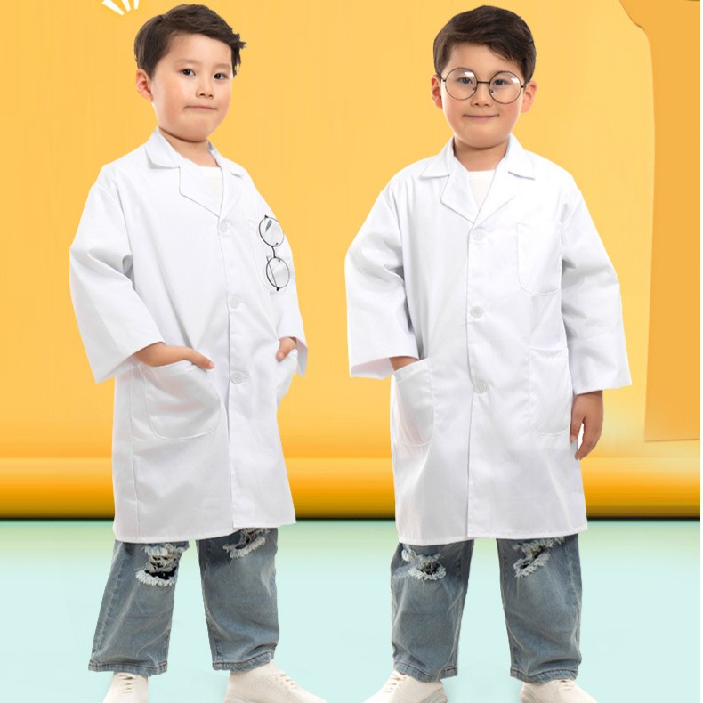 儿童白大褂医生服小孩科学实验服涤棉幼儿园小学生工作角色扮演服
