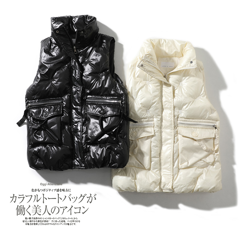 2023秋冬新款时尚百搭棉马甲女外穿亮面免洗坎肩宽松马夹背心外套