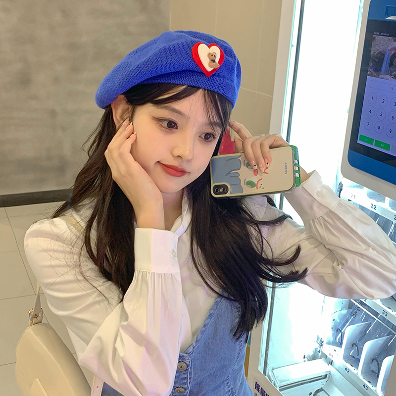 日系小众ins设计薄款网红爱心小熊可爱贝雷帽修饰脸型画家帽子女