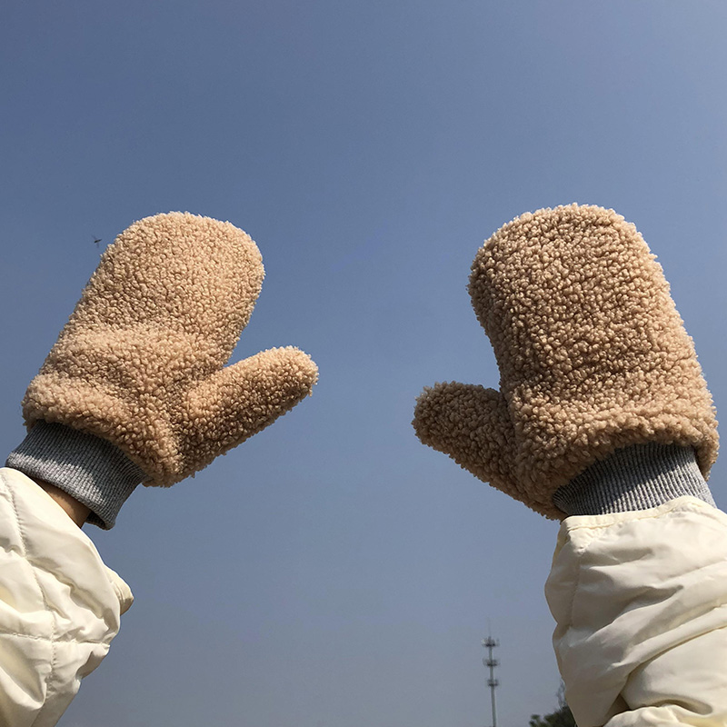 日系手套女冬季新款加厚保暖加绒可爱纯色挂脖包指男骑车防风1