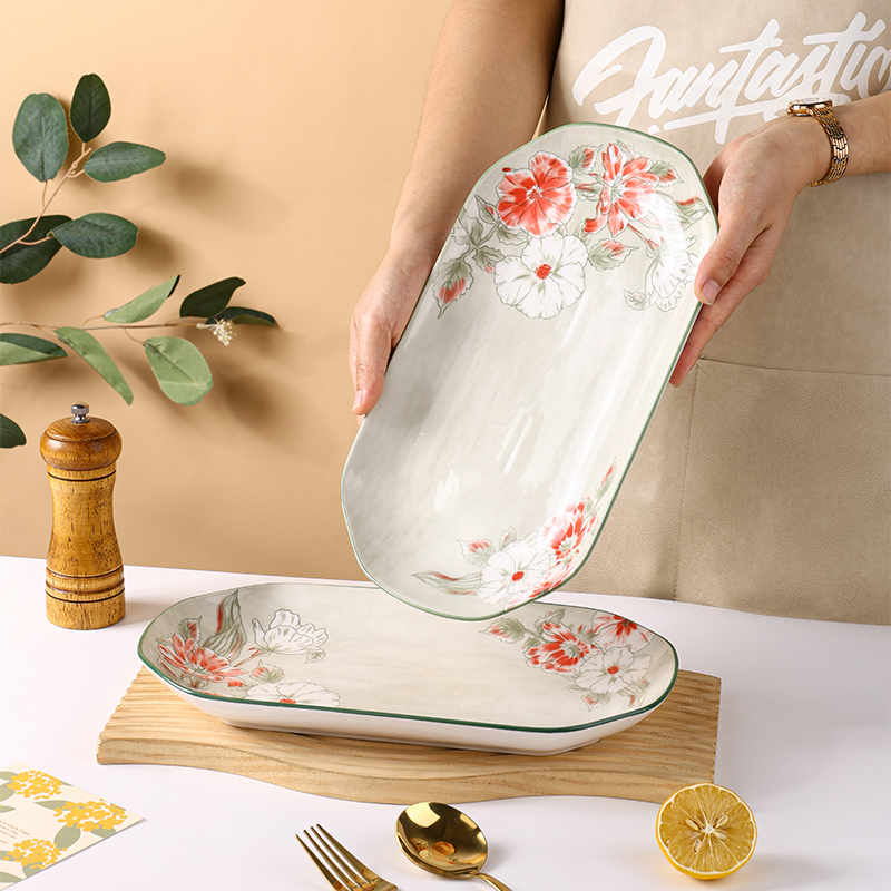 【破损包赔】30CM鱼盘1只花开富贵盘碟陶瓷家用碟子釉下彩餐具贰