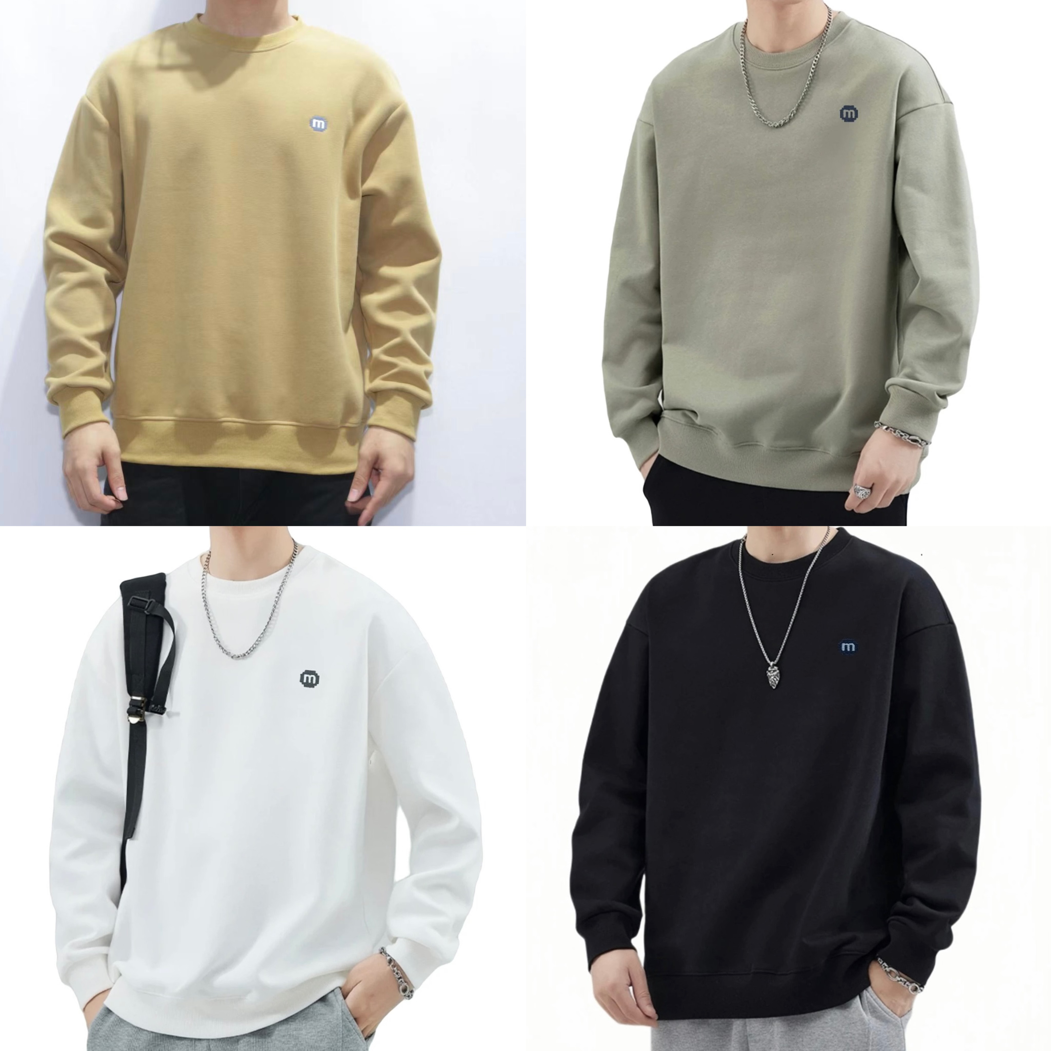 66821秋季新款圆领卫衣男长袖t恤韩版潮上衣服ins字母刺绣白色彩