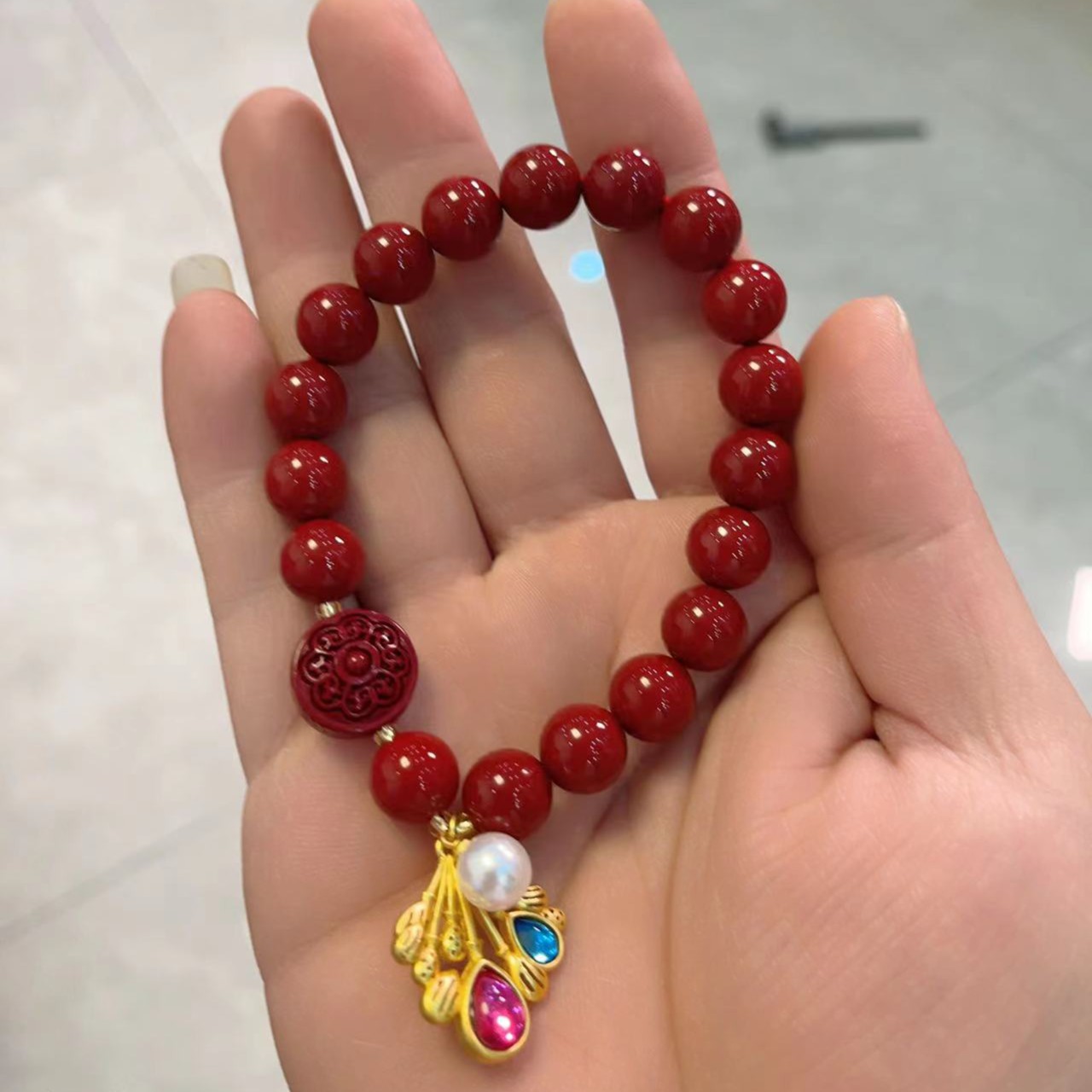 含辰砂工艺品孔雀尾彩彩珠珠卡10m原创手链