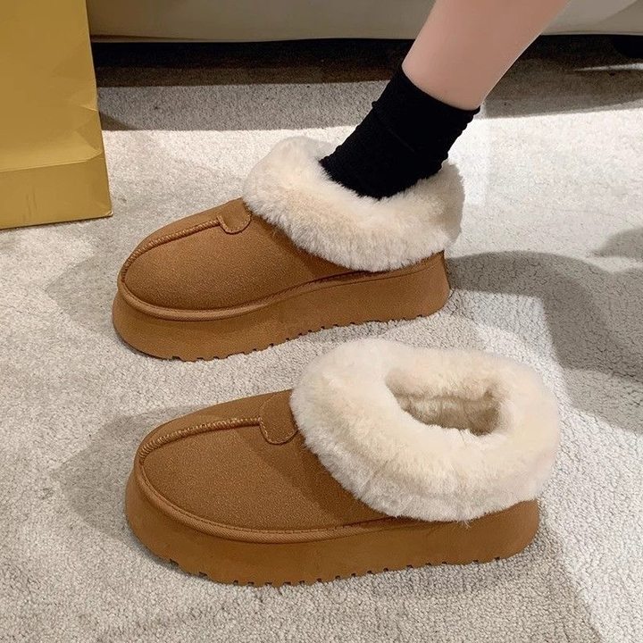 厚底低帮雪地靴女款加绒加厚2023年新款一脚蹬冬季毛毛棉鞋外穿