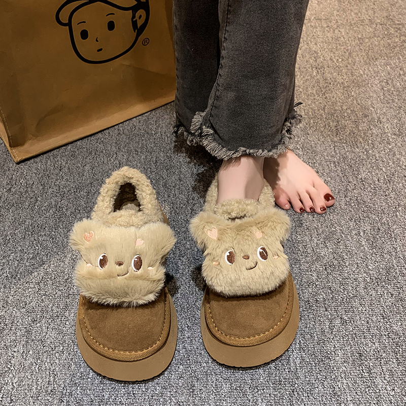 可爱卡通加厚保暖毛绒面包棉鞋潮东北厚底雪地靴女款冬季2023新款