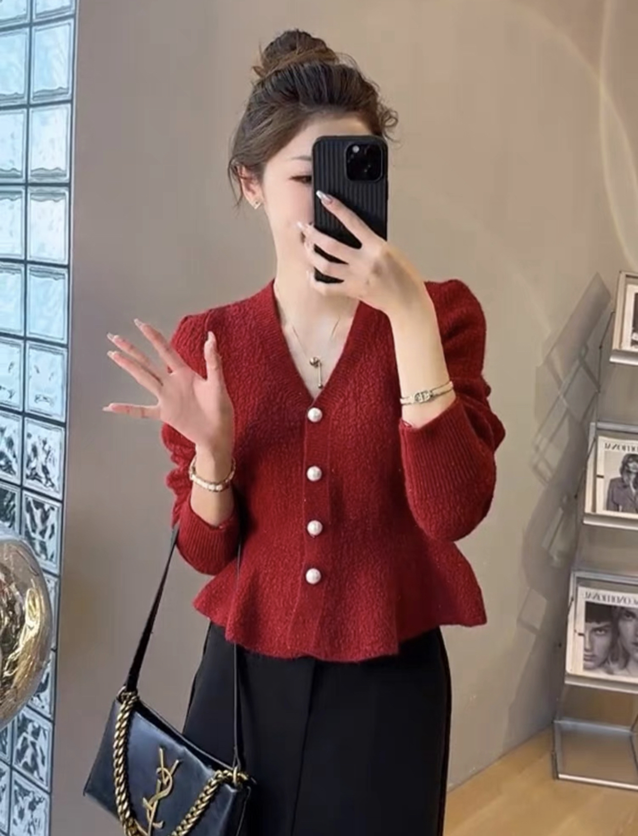 法式小香风v领毛短衣外套秋冬女时尚设计感修身针织小衫