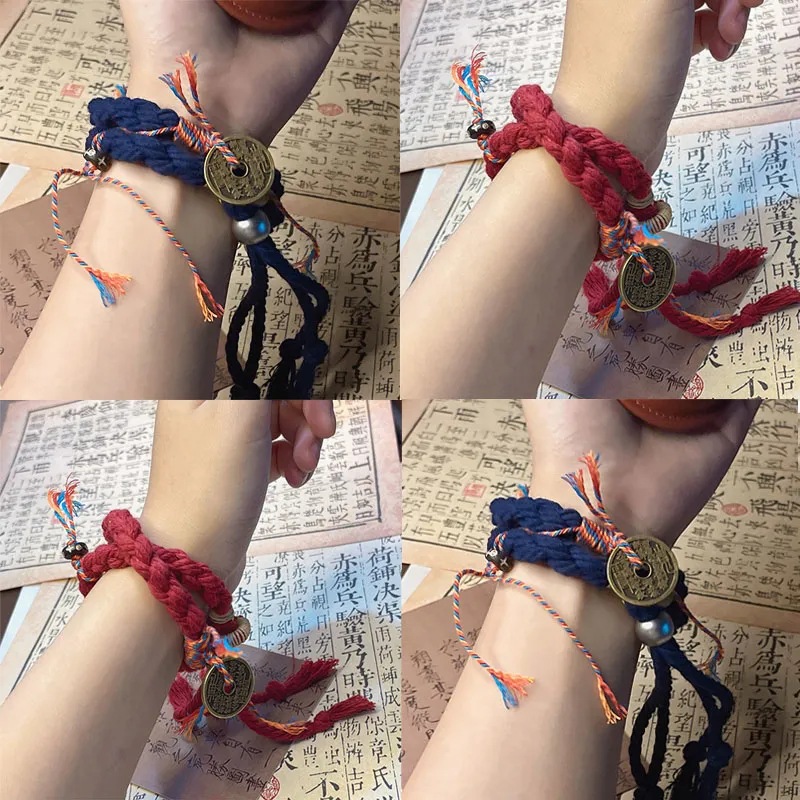 新中式山鬼花钱手链民族国风藏式手工编织手绳男女情侣百搭手饰品