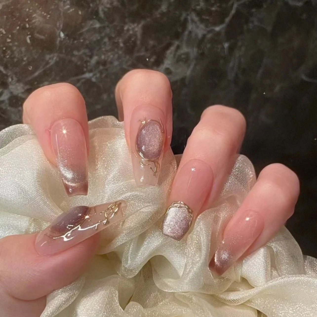 【西雅图】手工立体小宝石猫眼气质裸色渐变穿戴式夏季可穿戴卸甲片
