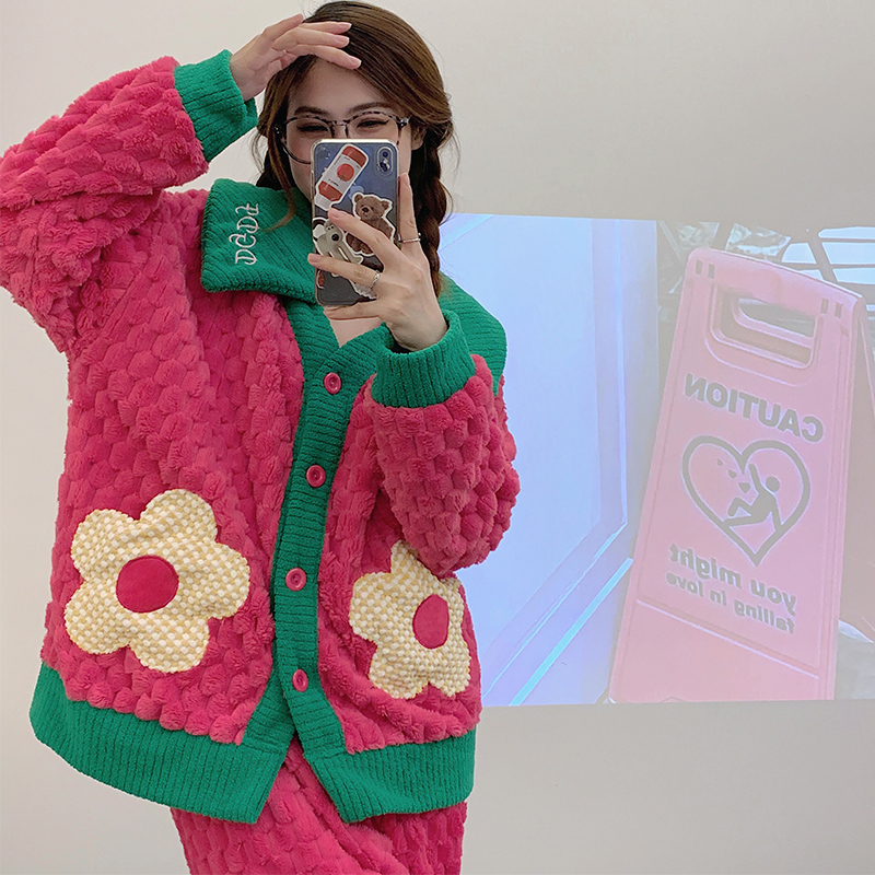 【古今】秋冬新款女士睡衣时尚宽松针织慵懒风女士睡衣家居服套装