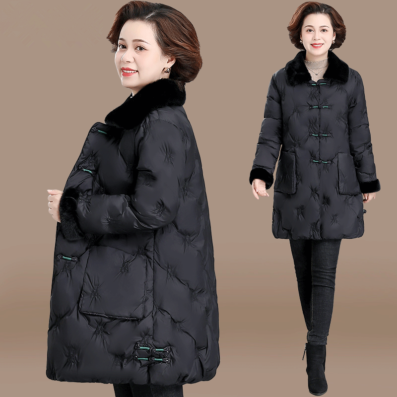 妈妈冬装洋气棉衣外套奶奶装唐装棉服中长款50岁60中老年人棉袄女