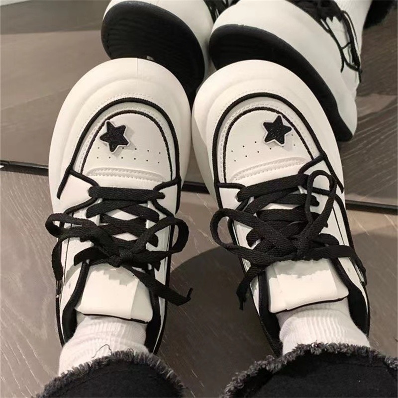 品牌清仓冬季回力休闲小众黑白星星大头小白鞋子女潮厚底运动板鞋