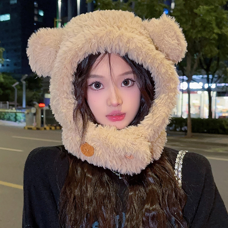 新款春夏季纯色藏羊毛女护耳小盆帽户外出行保暖时尚韩版水桶帽子