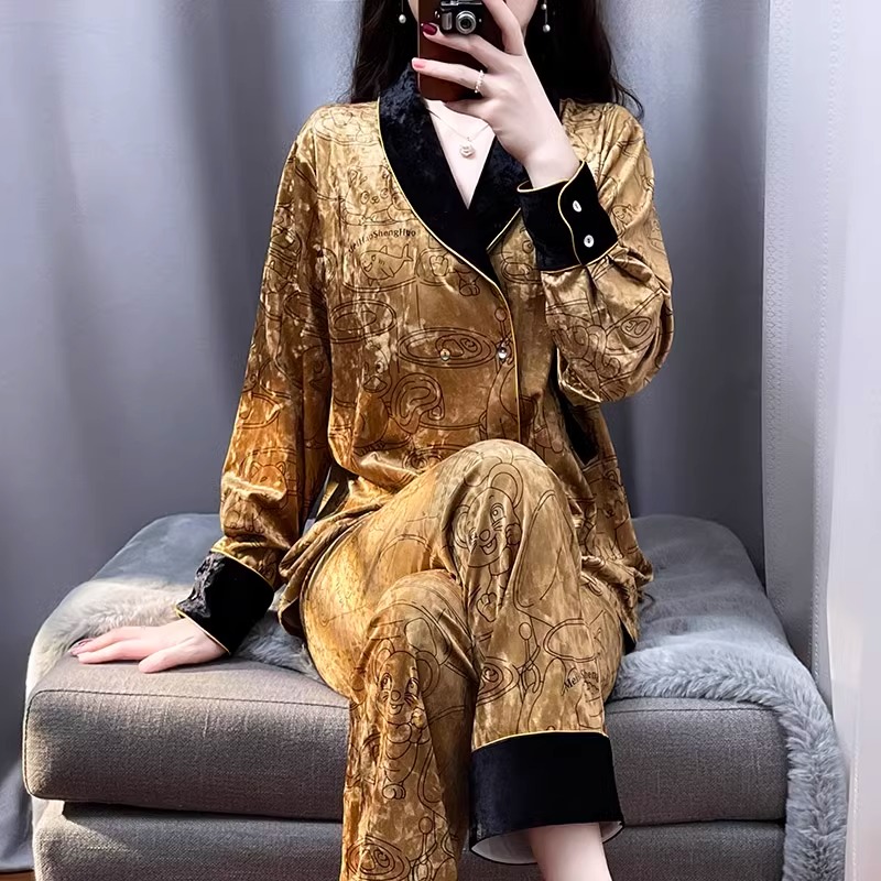 tpvl高级感轻奢美拉德风钻石丝绒睡衣女秋冬时尚高档家居服可外穿