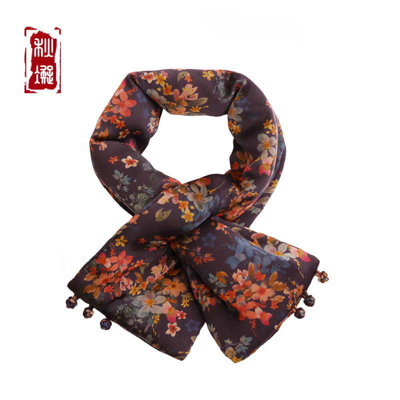 秋凝桑蚕丝香云纱复古风冬季保暖加厚围脖QNS222107